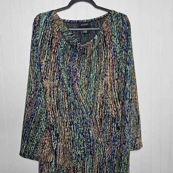 ASHRO Women's Metallic Printed Long Sleeve Midi Sheath Dress Size Medium Artsy - Picture 6 of 12